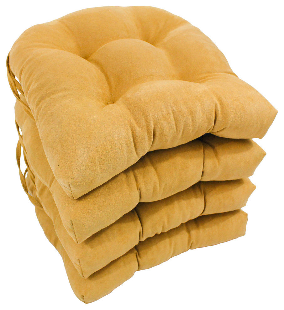 16" Solid Micro Suede U-Shaped Tufted Chair Cushions, Set of 4, Lemon