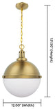 12-inch gold pendant light Glass entryway light fixture Kitchen island light
