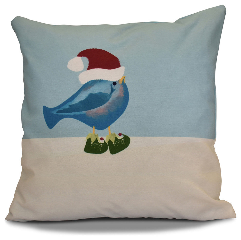 Merry Christmas Bird Pillow, Teal, 20"x20"