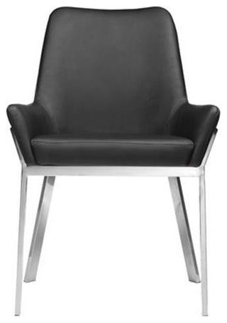 Maklaine 19.3" Faux Leather Tufted Chair in Black/Silver (Set of 2)