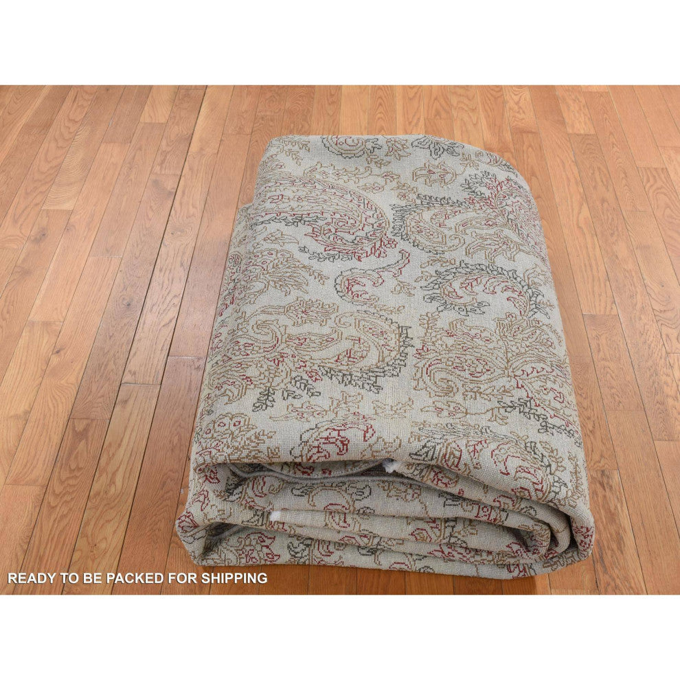 Agreeable Gray Agra with Paisley Design 100% Wool Hand Knotted Rug 9'1" x 12'3"