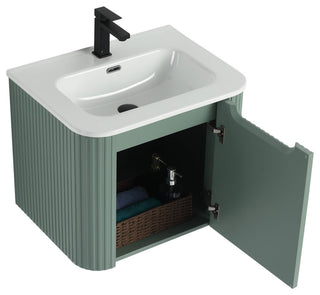 Caskvalley Bath Vanity, Straight Fluted Design Sink Included, Mint Green, 24"