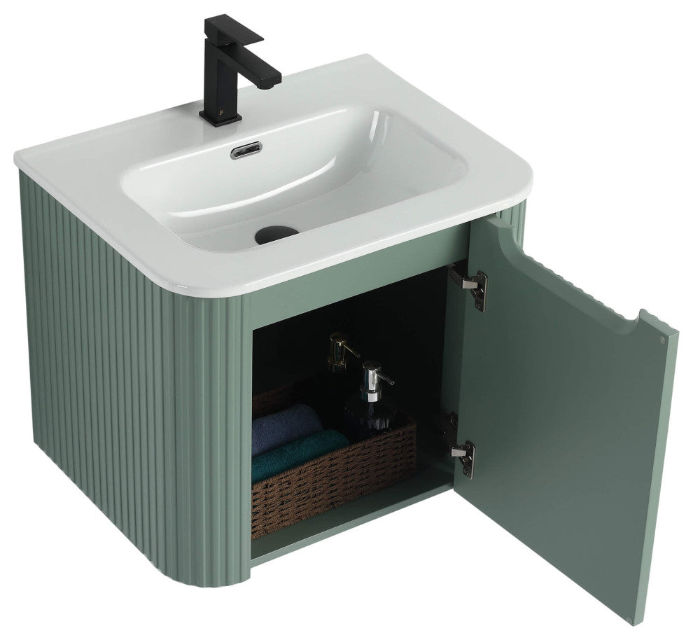 Caskvalley Bath Vanity, Straight Fluted Design Sink Included, Mint Green, 24"