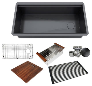 36in. Galaxy Black Undermount Single Bowl Stainless Steel Kitchen Sink Combo