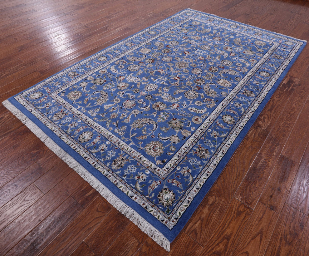 Wool & Silk Persian Nain Hand Knotted Rug 5' 11" X 9' 2" - Q14895