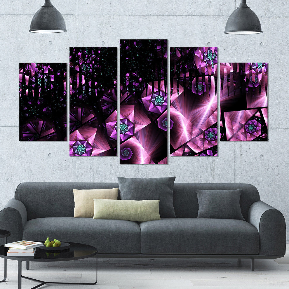 Purple Radiance of Starry Sky, Contemporary Wall Art Canvas, 60"x32", 5 Panels