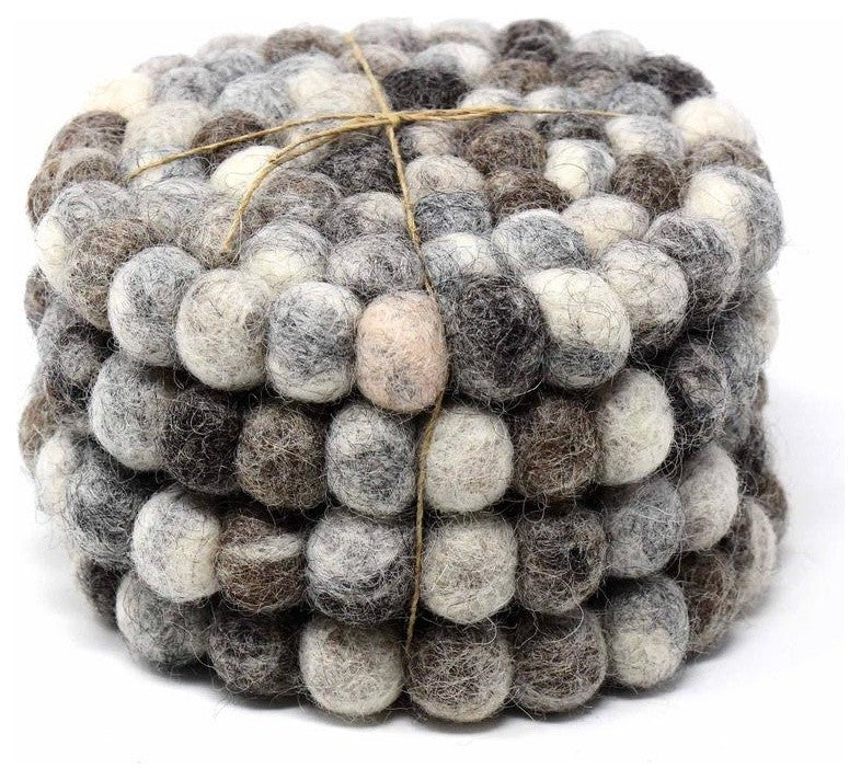 Felt Ball Coasters, Set of 4, Tie Dye Gray