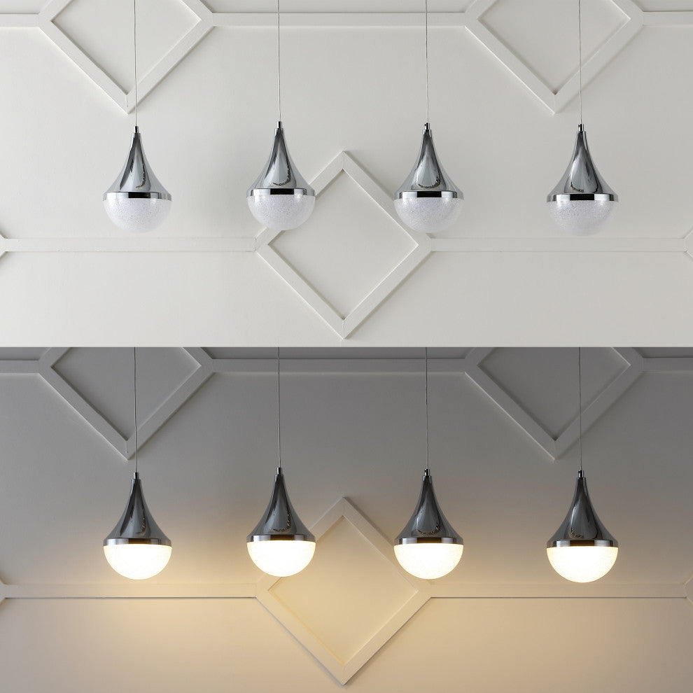 Elyse Teardrop 3-Light Iron/Acrylic Linear Pendant, Chrome/White, Width: 47"