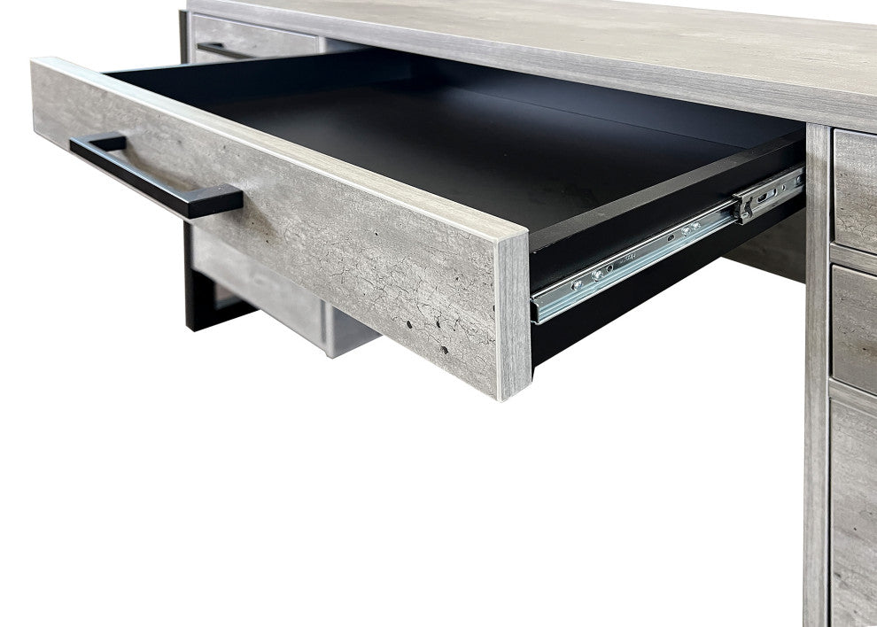 Modern Wood Laminate Double Pedestal Executive Desk, Concrete Gray