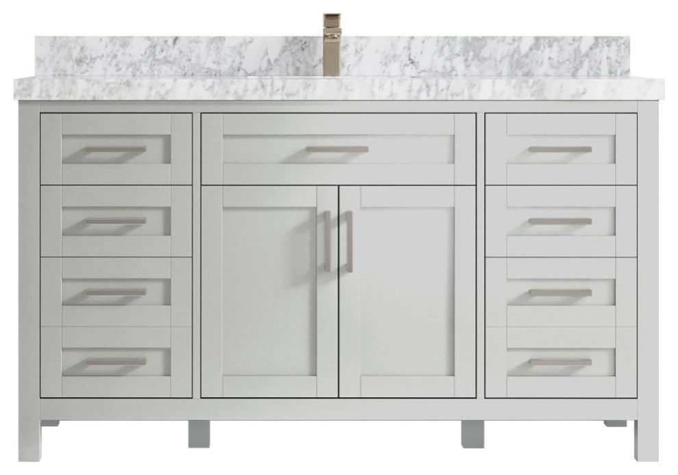 Cambridge 60 Single Bathroom Vanity in Coventry Gray 2" Carrara Marble