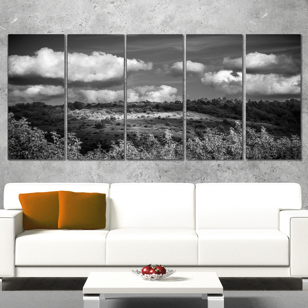 "Green Hills Under Cloudy Sky" Extra Large Wall Art Landscape, 5 Panels, 60"x28"
