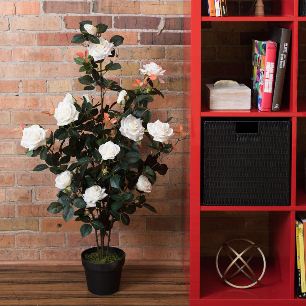Vickerman 45" Artificial White Rose Plant in Pot