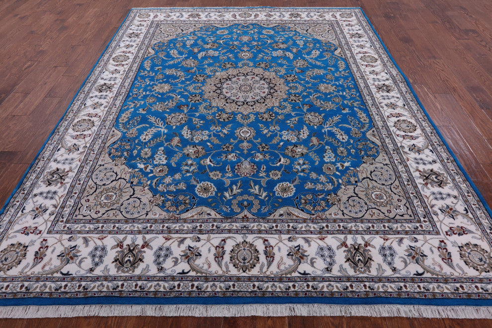 8' 1" X 10' 1" Wool & Silk Hand Knotted Persian Nain Rug - Q13144