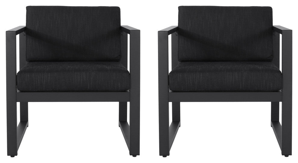 Noah Outdoor Aluminum Club Chair With Cushions, Black + Dark Gray, Set of 2