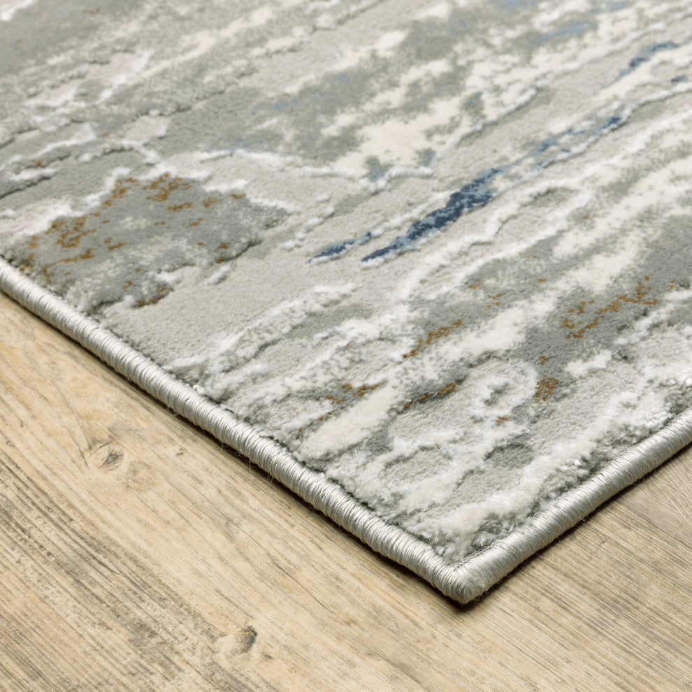 Emery Stripe Grey/Blue Indoor Area Rug, 6'7" x 9'6"