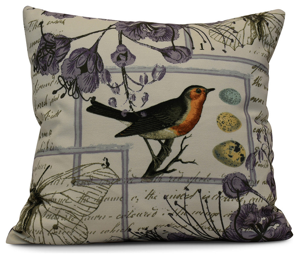 Sweet Tweets, Holiday Floral Print Pillow, Lavender, 18"x18"