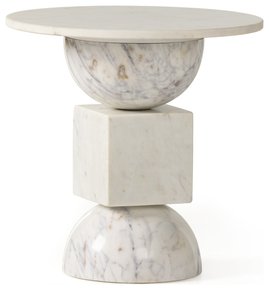 Neda End Table-Polished White Marble