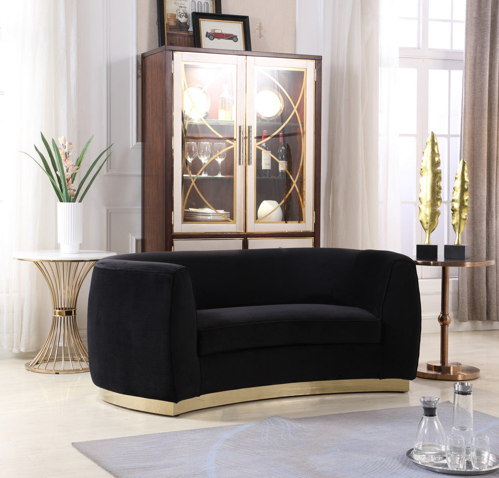 Julian Velvet Upholstered Loveseat, Black, Gold Base