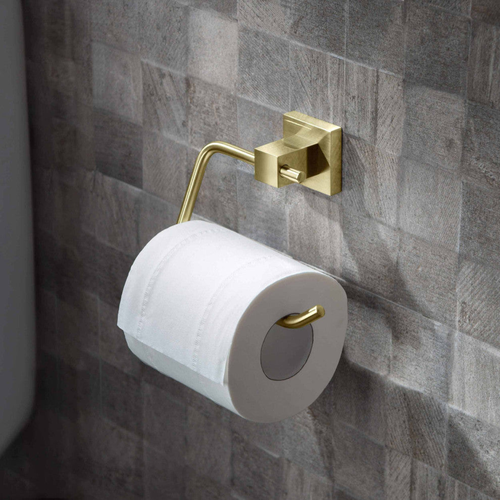Cube Bathroom Toilet Paper Holder, Brushed Gold