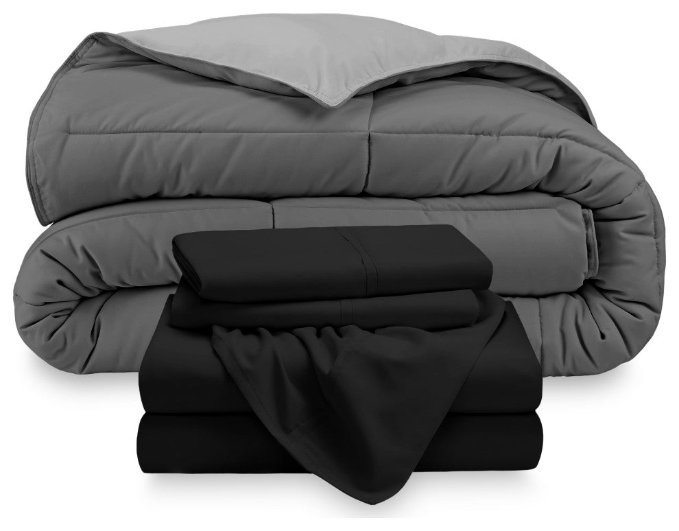 Reversible Bed-in-a-Bag, Light Gray/Gray Black, Cal King