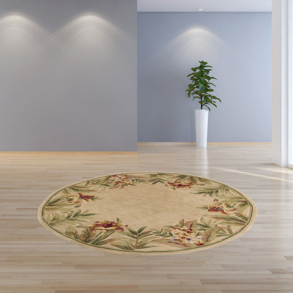 HomeRoots 5' Round Wool Ivory Area Rug