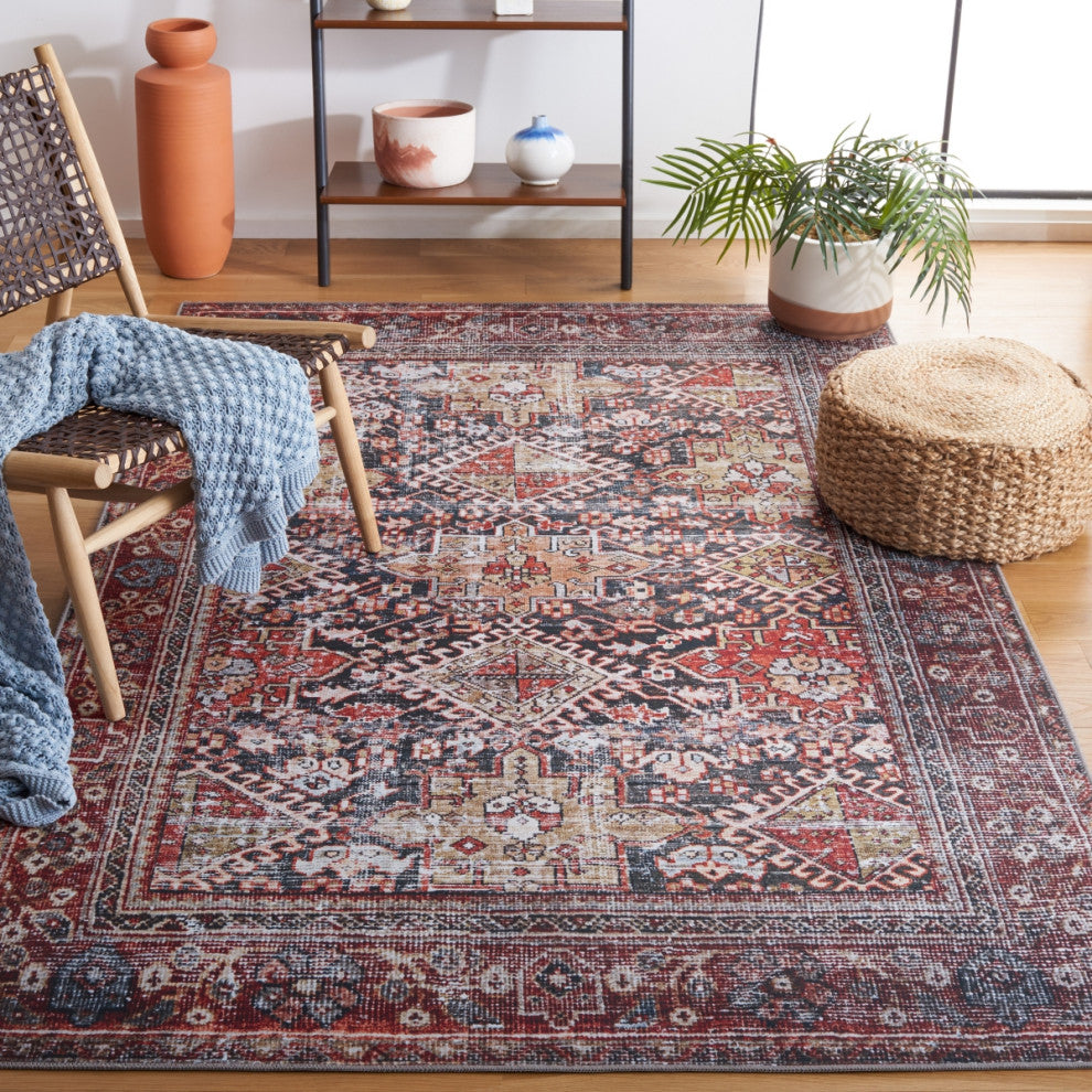Safavieh Tucson TSN130 Rug Machine-Washable, Navy/Rust, 4'x6'