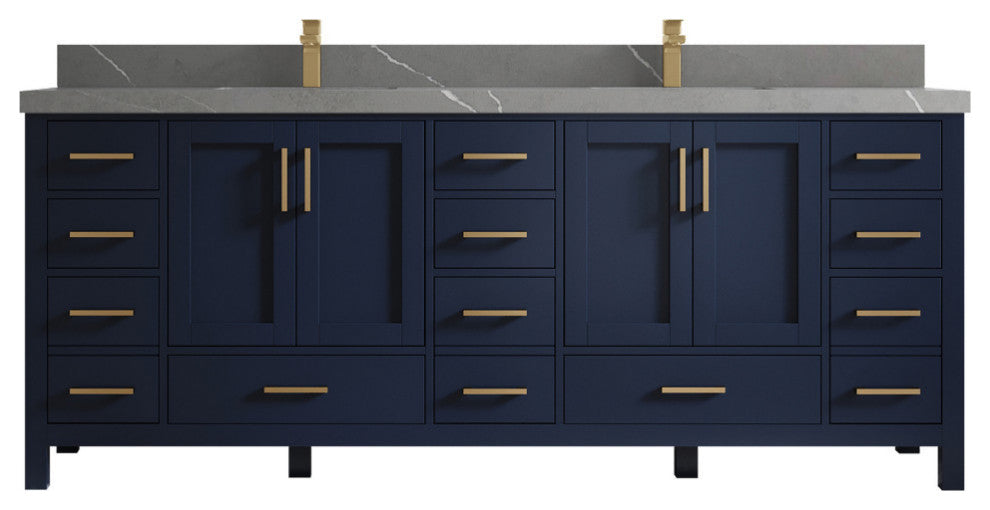 Malibu 84 Double Sink Bath Vanity in Navy Blue 2" Piatra Gray