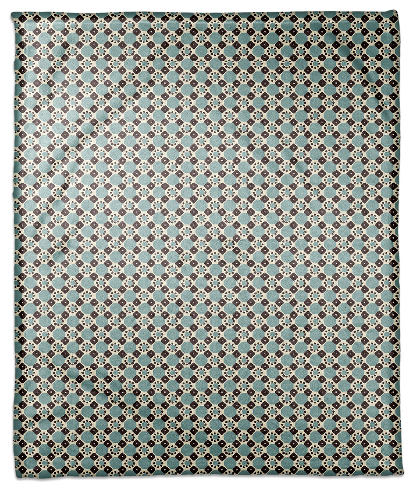Folk Geometric Pattern in Blue Fleece Blanket