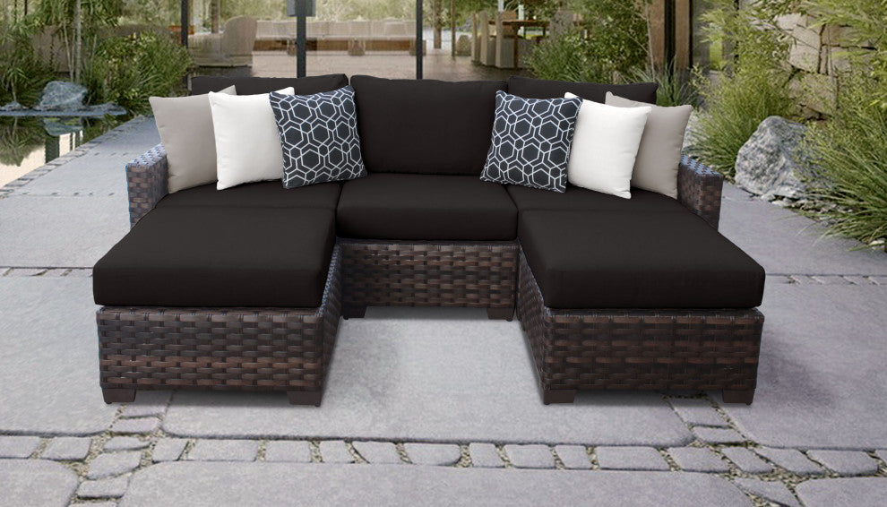 kathy ireland River Brook 5 Piece Wicker Patio Furniture Set Onyx