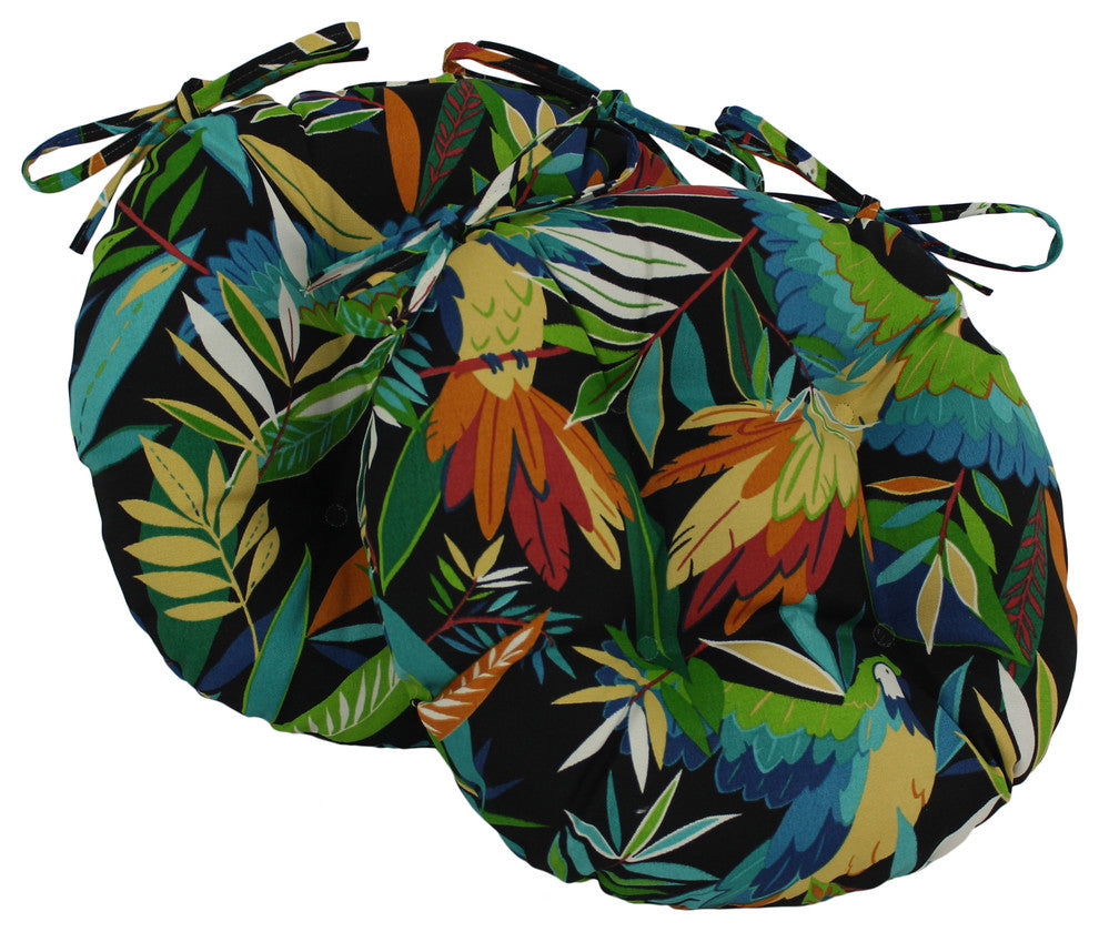 16" Outdoor Spun Polyester Tufted Chair Cushion, Set of 2, Tropical Black