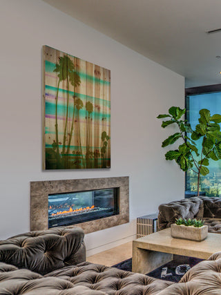 "Rainbow Through the Palms" Print on Natural Pine Wood, 24"x36"