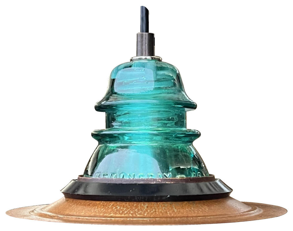 Insulator Light 7" Rusted Metal Hood Ceiling Light, Blue/Green
