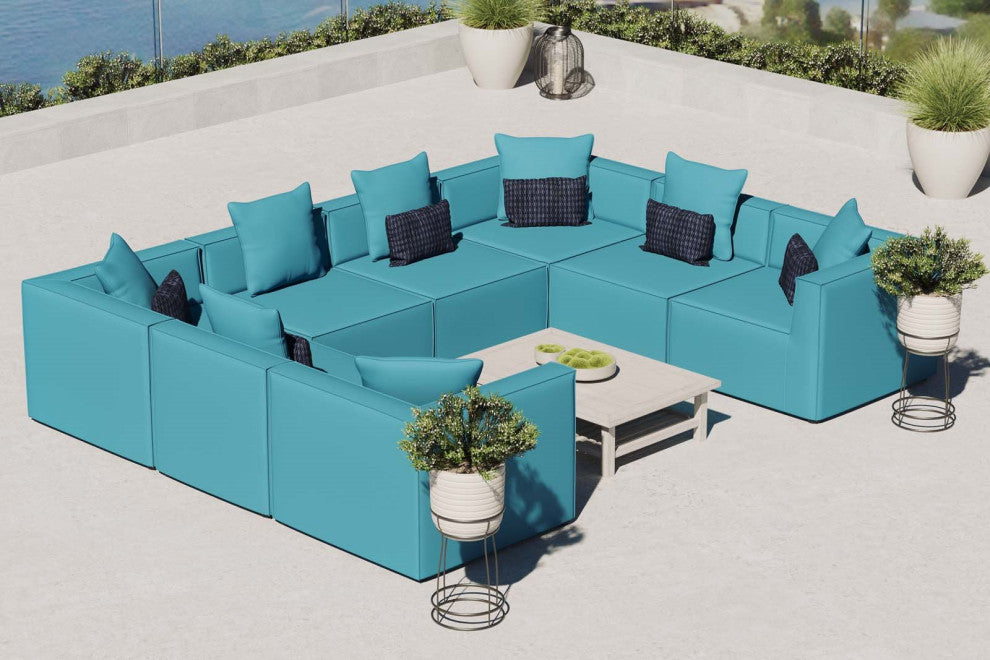 Lounge Sectional Sofa Set, Fabric, Blue, Modern, Outdoor Patio Balcony Garden