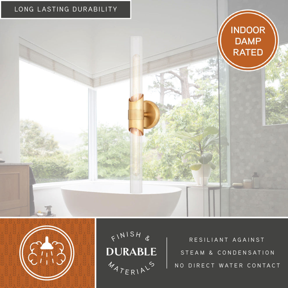 Webster 2 Light Gold Brass Bathroom Vanity Wall Sconce Fixture Clear Glass