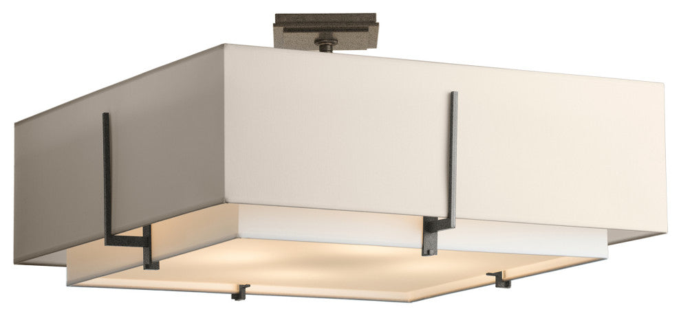 Exos Square Large Double Shade Semi-Flush, Natural Anna/Flax, Natural Iron