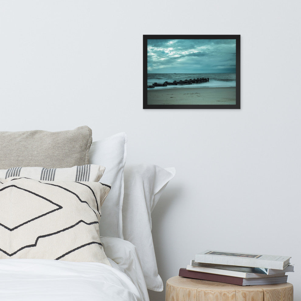 Blue Morning at Rehoboth Coastal Landscape Framed Photo Paper Wall Art Prints, Black, 12" X 16"