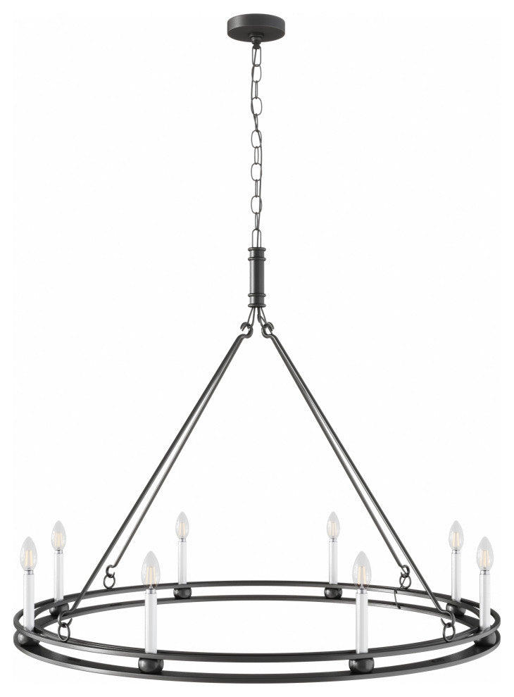 Industrial Black 8-Light Large Round Candle Chandelier for Dining Room
