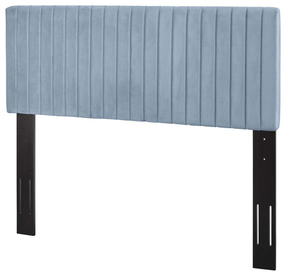 Contemporary Modern Full and Queen Size Headbaord, Velvet Fabric, Light Blue
