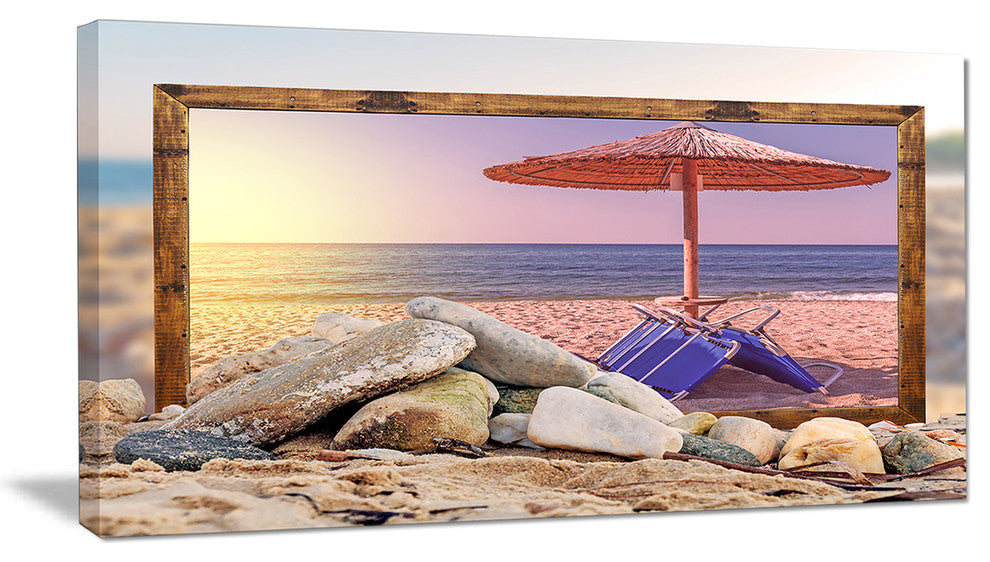 "Framed Beach Sunset" Seashore Art Canvas Print, 40"x20"