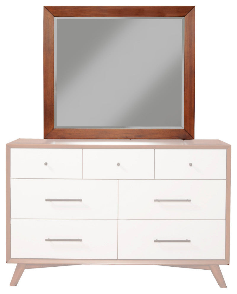Flynn Mid Century Modern Mirror, Acorn/White