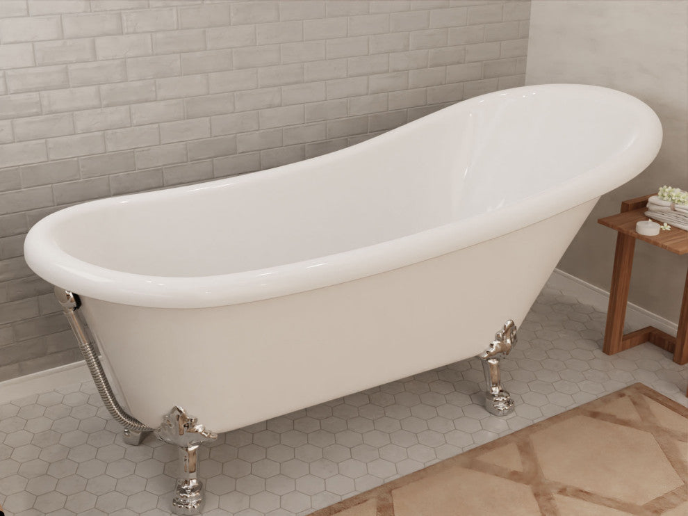 ANZZI Diamante 67.32" White Acrylic Slipper Claw Foot Tub, Lion's Paw Feet