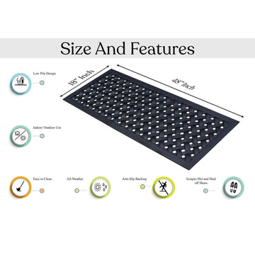 A1HC Heavy Weight Albertina Indoor/Outdoor Durable Rubber Doormat 18"X48", Black