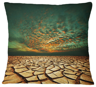 Drought Land Under Blue Sky Landscape Printed Throw Pillow, 18"x18"