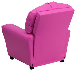 Contemporary Hot Pink Vinyl Kids Recliner with Cup Holder