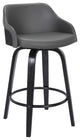 26" Gray Swivel Faux Leather Black Wooden Bar Stool
