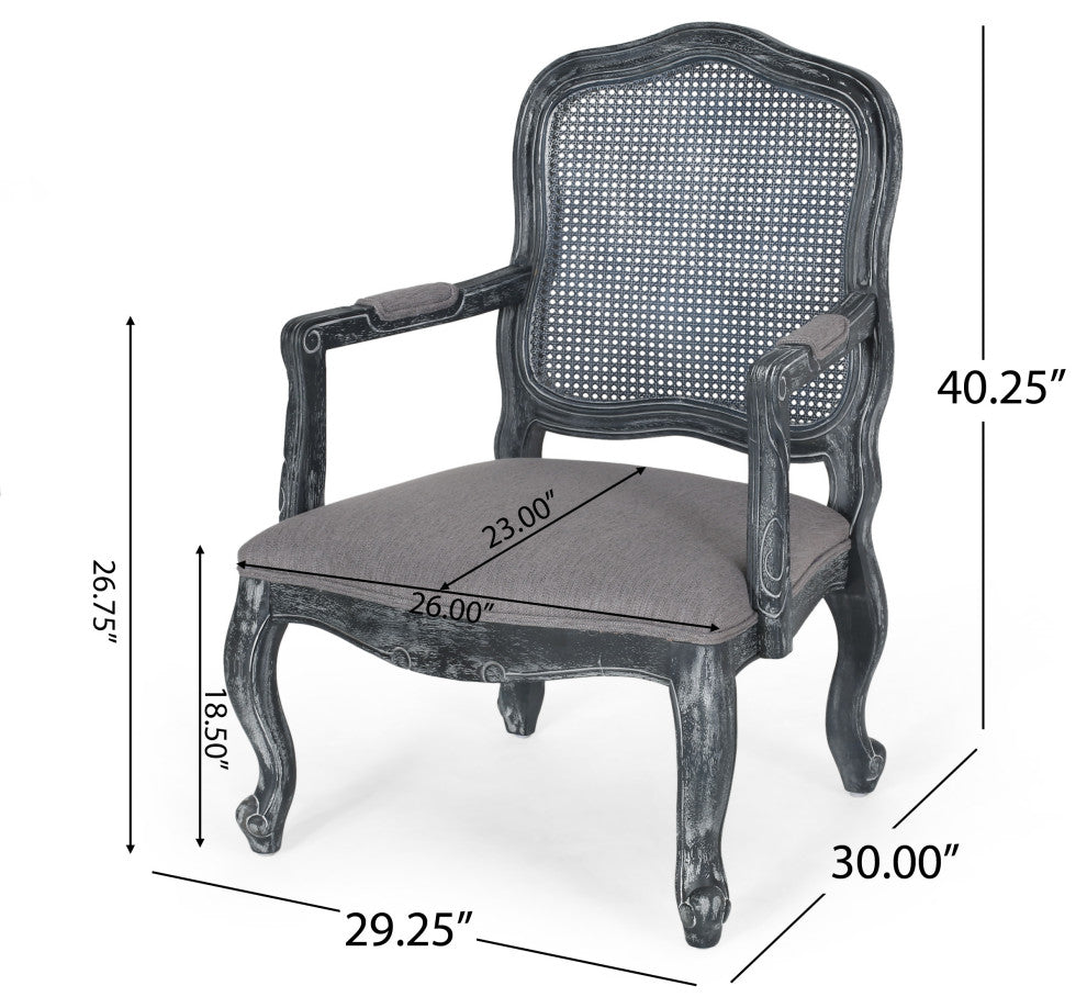 Absaroka French Country Fabric Wood and Cane 5-Piece Dining Set, Gray