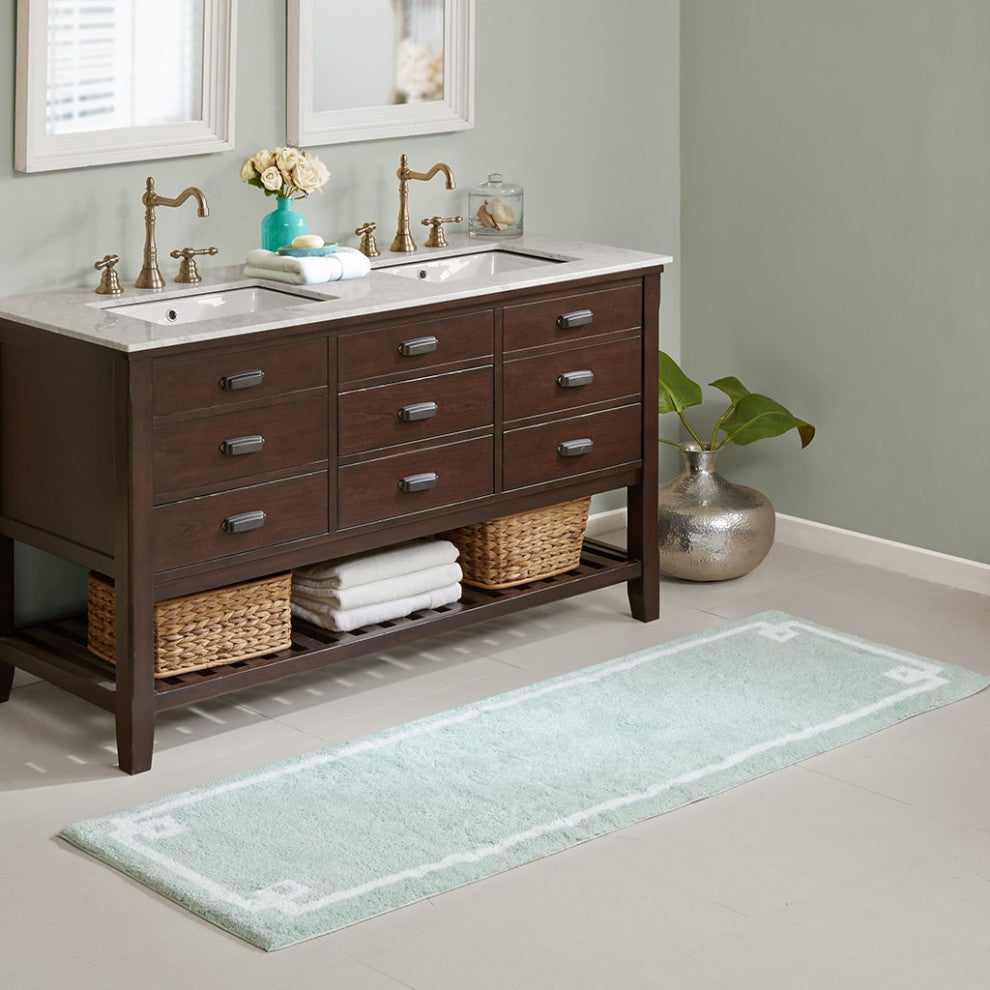 Madison Park Evan High Pile Bordered Bathroom Rug, Blue, Seafoam Green, Medium