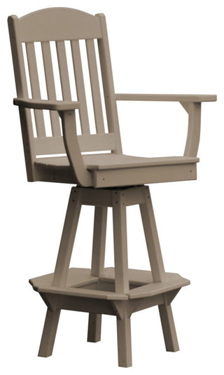 Poly Lumber Classic Swivel Bar Chair with Arms, Weathered Wood