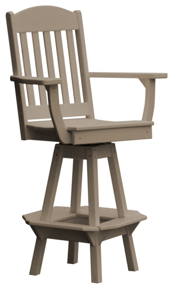 Poly Lumber Classic Swivel Bar Chair with Arms, Weathered Wood