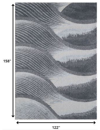 10"x13" Gray Blue Abstract Waves Modern Area Rug